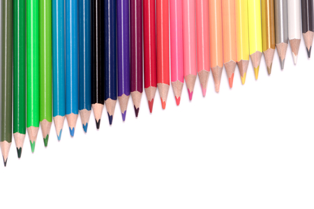 variety of color pencils on white backgroundの写真素材