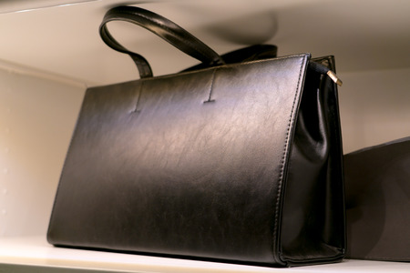 black leather bag, hand bag, black briefcaseの写真素材