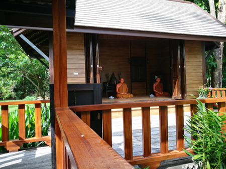 Pattaya Chonburi, Thailand, 27 July 2017 : the wax figure of Thai venerable monk in the houseのeditorial素材