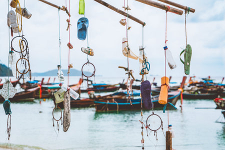 Happy in Life, the decoration of junk garbage from the sea hanging the bamboo tree