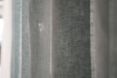 closeup the texture cotton fabric of the blue gray curtainの写真素材