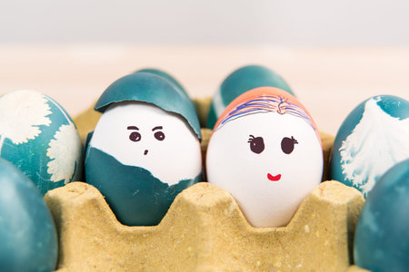 Happy easter, cute boy and girl organic easter eggs, easter holiday decorations, easter concept...