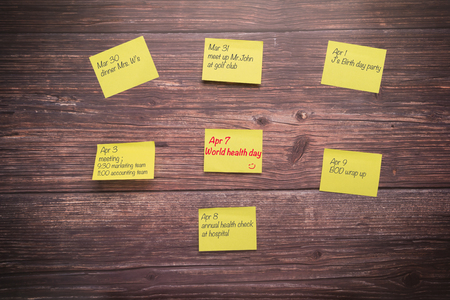 World health day! sticky note on the wooden board backgroundsの写真素材