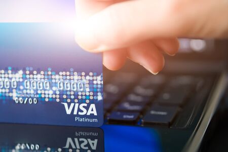 SHANGHAI, CHINA - APRIL 2018: VISA credit card the convenience shopping life conceptのeditorial素材