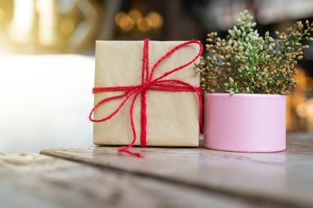Gift box and flower, copy space for textingの写真素材