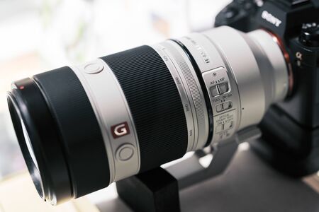 SHANGHAI, CHINA - APR 2018 : the Sony A7 RII mirrorless G master lens. Optical Steady Shot of Sony camera made with macro lens for editorial proposeのeditorial素材
