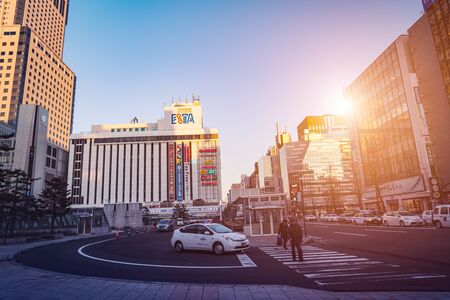 SAPPORO, HOKKAIDO, JAPAN - NOV 2018 : shopping road in front of Sapporo station is the main station for JR train, subway and bus in Sapporo.のeditorial素材