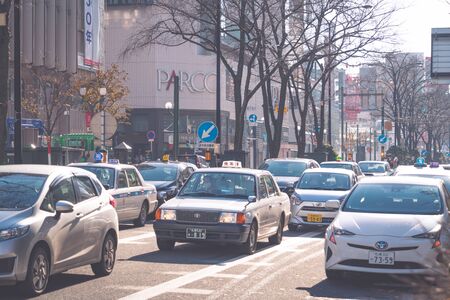 SAPPORO HOKKAIDO, JAPAN - NOV 2018 : traffic on rush hour in downtown Sapporo city on winter seasonのeditorial素材