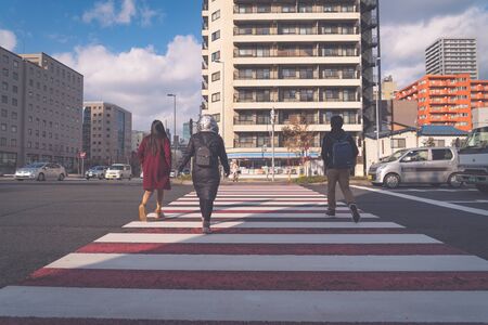 SAPPORO HOKKAIDO, JAPAN - NOV 2018 : crosswalk on a street in Sapporo Hokkaidoのeditorial素材