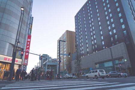 SAPPORO HOKKAIDO, JAPAN - NOV 2018 : crosswalk on a street in Sapporo Hokkaidoのeditorial素材