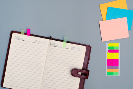 diary notebook with office multicolor stick paperの写真素材