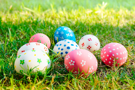 Easter egg ! happy colorful Easter sunday hunt holiday decorations Easter concept backgroundsの写真素材