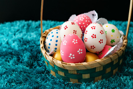 Easter egg, happy Easter sunday hunt holiday decorationsの写真素材