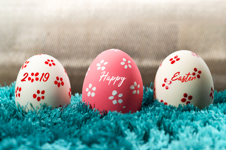 Easter egg, happy Easter sunday hunt holiday decorationsの写真素材