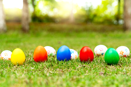 Easter egg, happy Easter sunday hunt holiday decorationsの写真素材