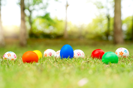 Easter egg, happy Easter sunday hunt holiday decorationsの写真素材