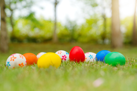 Easter egg, happy Easter sunday hunt holiday decorationsの写真素材