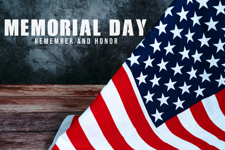 Memorial Day with American flag on wooden backgroundの写真素材