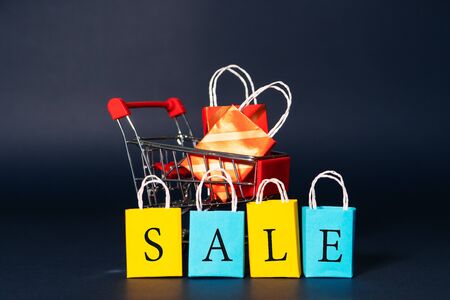 shopping cart and shopping bag, year-end sale, 11.11 singles day sale conceptの写真素材