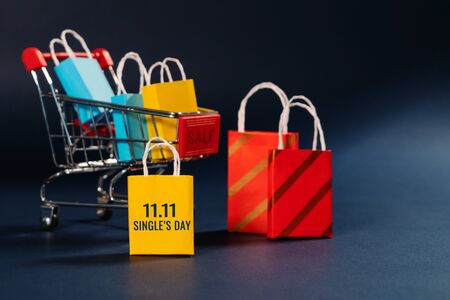shopping cart and shopping bag, year-end sale, 11.11 singles day sale conceptの写真素材