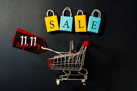 shopping cart and shopping bag, year-end sale, 11.11 singles day sale conceptの写真素材