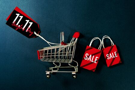 shopping cart and shopping bag, year-end sale, 11.11 singles day sale conceptの写真素材