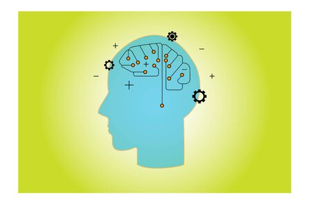 Artificial intelligence (AI), machine deep learning, data mining concepts. Brain representing artificial intelligence on green background vectorのイラスト素材