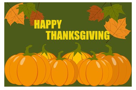 Happy Thanksgiving Day with maple leaves and pumpkin vectorのイラスト素材
