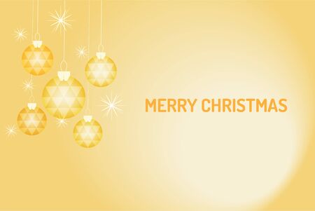 Merry Chrismas vector, gold chrismas ball hanging on the yellow backgroundのイラスト素材