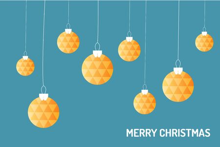 Merry Chrismas vector, gold chrismas ball hanging on the blue backgroundのイラスト素材