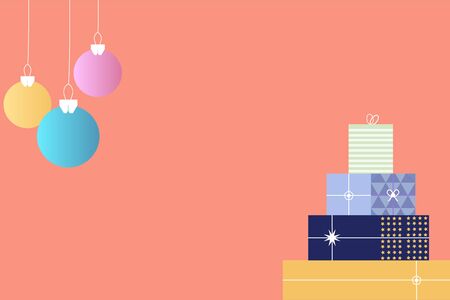 Merry Christmas, chirstmas ball and gift box on pastel background vectorのイラスト素材