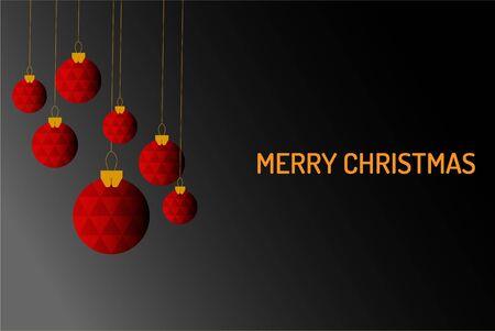 Merry Chrismas vector, red chrismas ball hanging on the black backgroundのイラスト素材