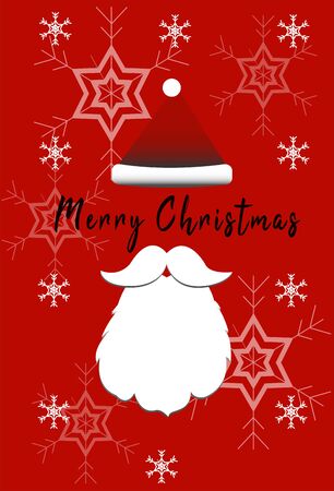 Santa Claus mustache and red hat with snow on red background vectorのイラスト素材