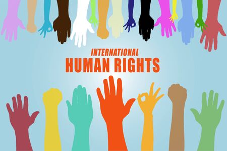 International Human Rights Day concept, Illustration vector multi color hand on blue backgroundのイラスト素材