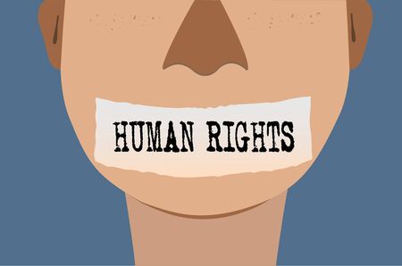 International Human Rights Day concept, Illustrator vector close the man mouth with tape, no voiceのイラスト素材