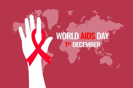 World Aids Day concept. Aids Awareness Red Ribbon. Hand gusture stop Aids Vector Illustrationの写真素材