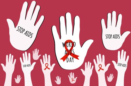 World Aids Day concept. Aids Awareness Red Ribbon. Hand gesture stop Aids Vector Illustrationの写真素材