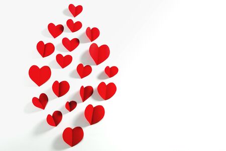 Valentine card with red heart on white background, abstract, flat lay, top viewの写真素材