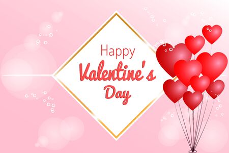 Valentine's day concept. Vector illustration. Red hearts balloon with frame. Cute love sale banner or greeting cardのイラスト素材