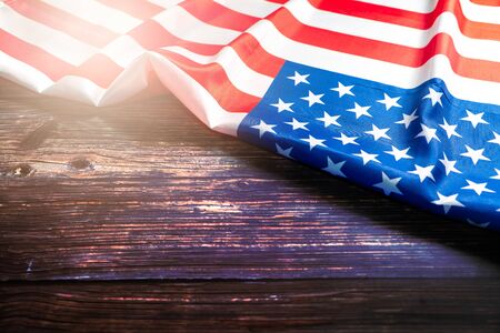 American flag on wooden background for Martin Luther King Day and Presidents day Anniversaryの写真素材