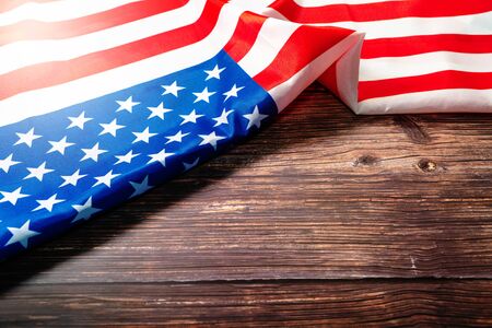 American flag on wooden background for Martin Luther King Day and Presidents day Anniversaryの写真素材
