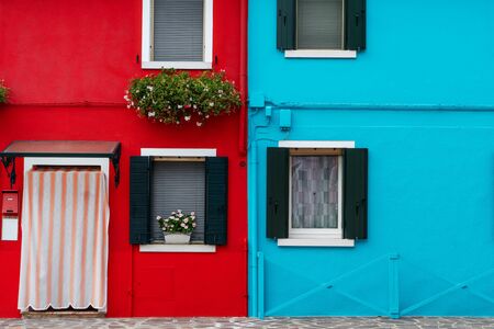 wood vintage window on colorful cement backgroundの写真素材