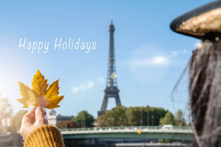 Happy holidays autumn day travel to wonderful city on sunny dayの写真素材