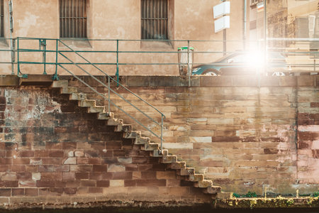 old brick stone staircase side view background