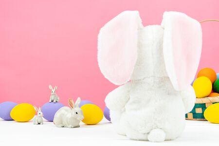 Easter day little Bunny rabbit  With Decorated Eggsの写真素材