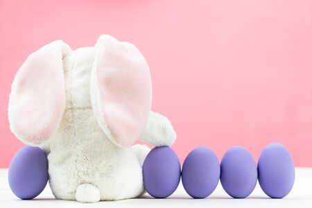Easter day little Bunny rabbit  With Decorated Eggsの写真素材