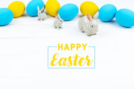 Easter day little Bunny rabbit With Decorated Eggsの写真素材