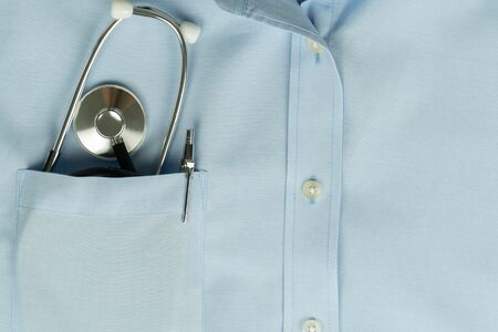 healthcare of global virus outbreak, stethoscope in doctor shirt pocketの写真素材
