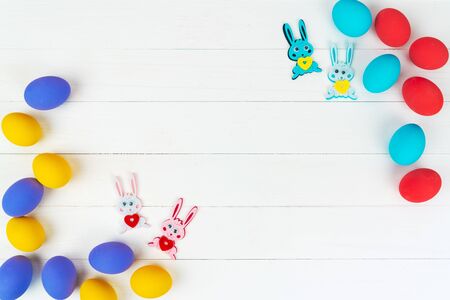Easter day little Bunny rabbit With Decorated Eggsの写真素材