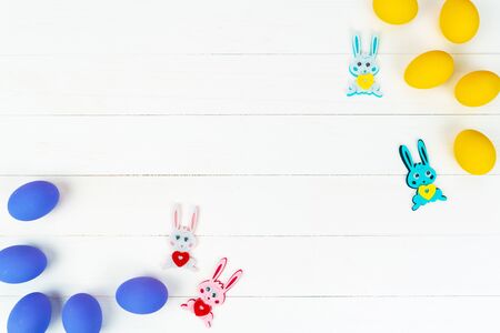 Easter day little Bunny rabbit With Decorated Eggsの写真素材